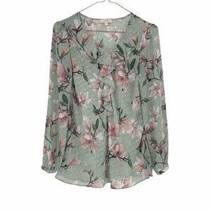 Laura Pastel green pink textured sheer  floral top
